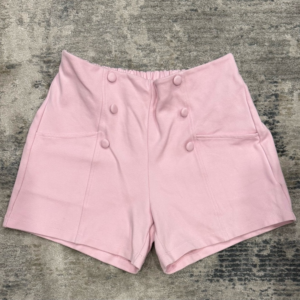 Zara Pink Casual Shorts Structured Cotton Blend